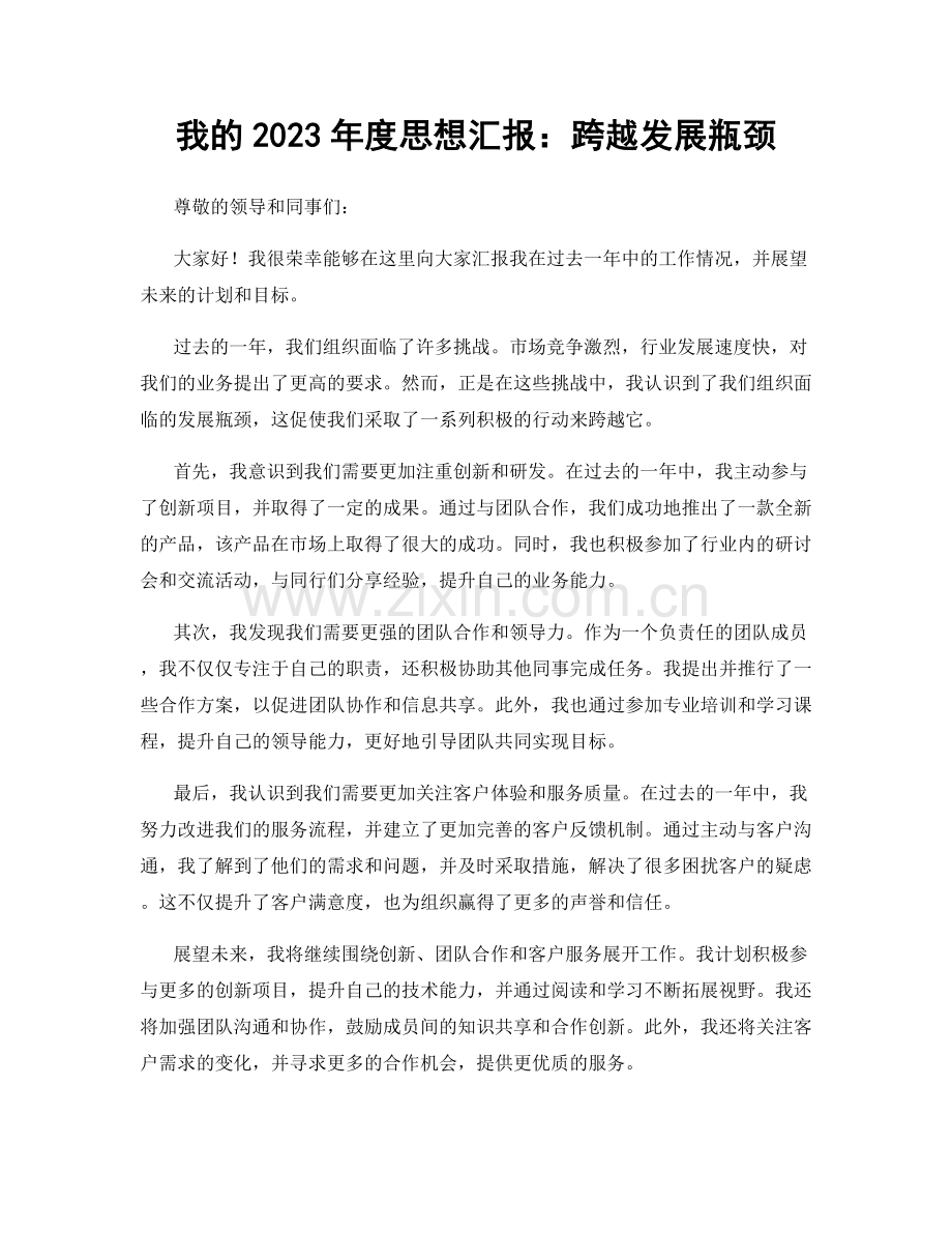 我的2023年度思想汇报：跨越发展瓶颈.docx_第1页