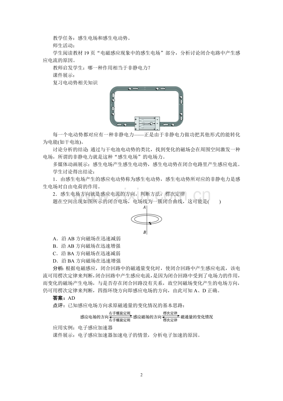 -人教版高中物理选修3-2《电磁感应现象的两类情况》教学设计.doc_第2页