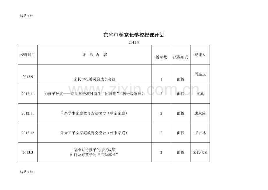 家长学校授课计划表.doc_第1页