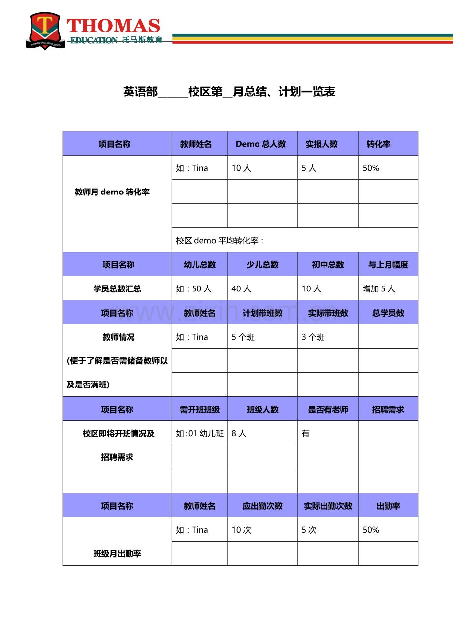 英语培训学校月工作计划和总结模板(word文档良心出品).doc_第1页