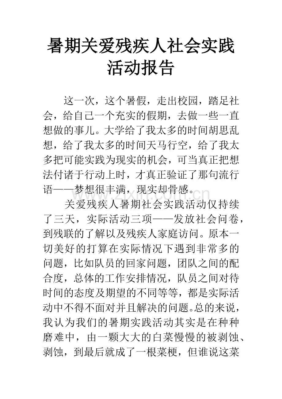 暑期关爱残疾人社会实践活动报告.docx_第1页