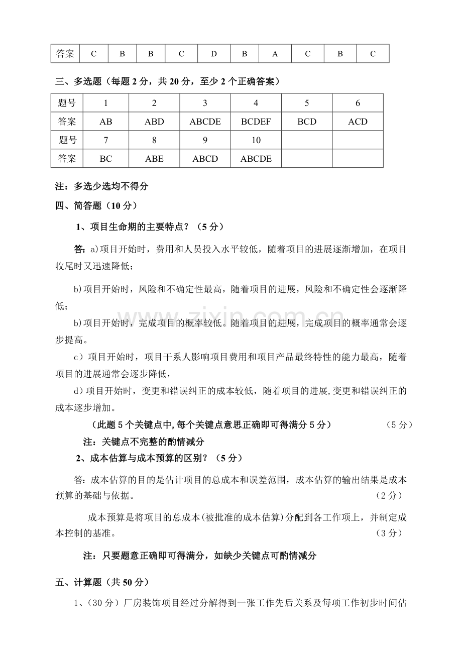 新编工程项目管理试题卷(答案与评分标准)名师资料..doc_第2页