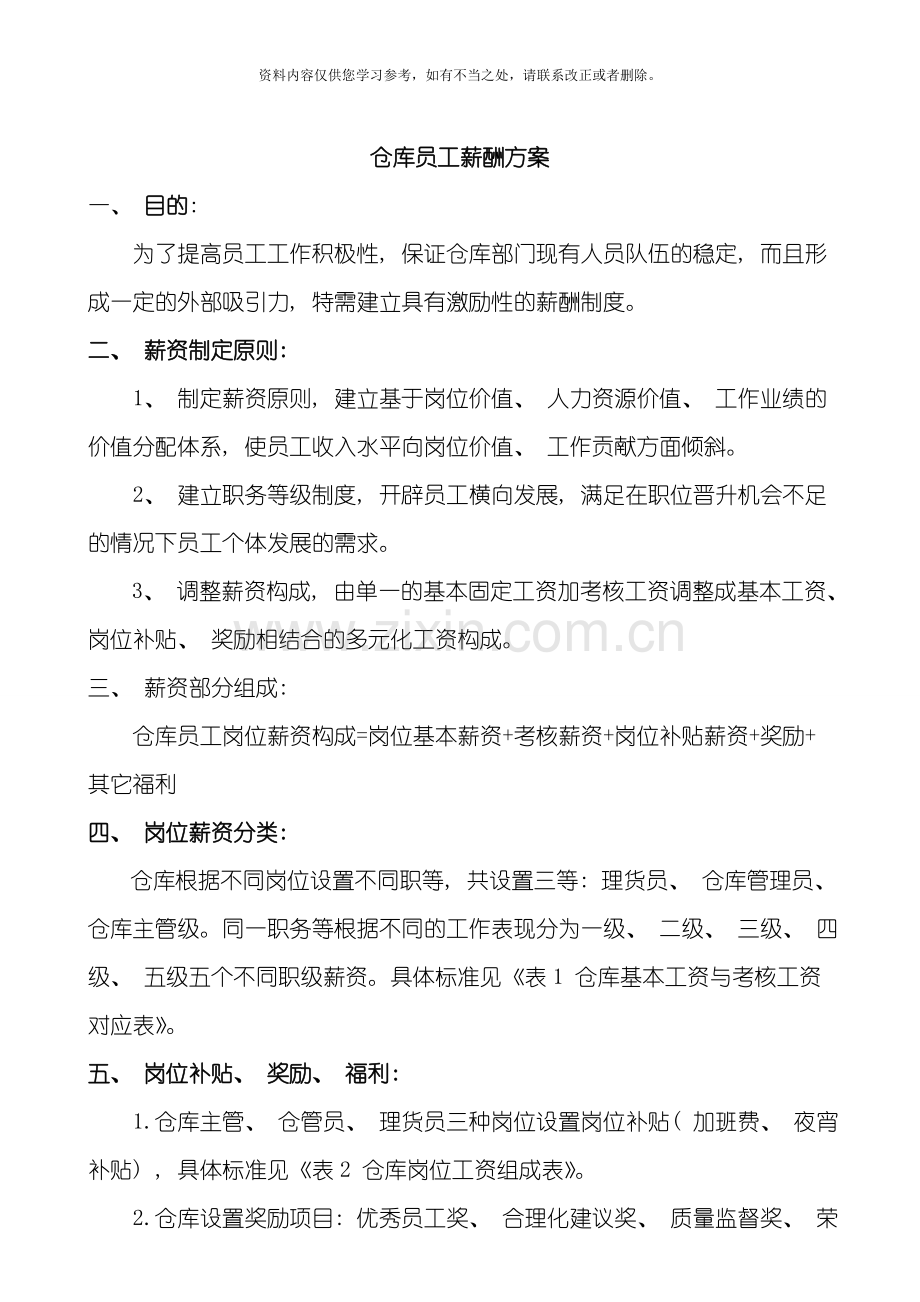 仓库薪酬方案样本.doc_第1页