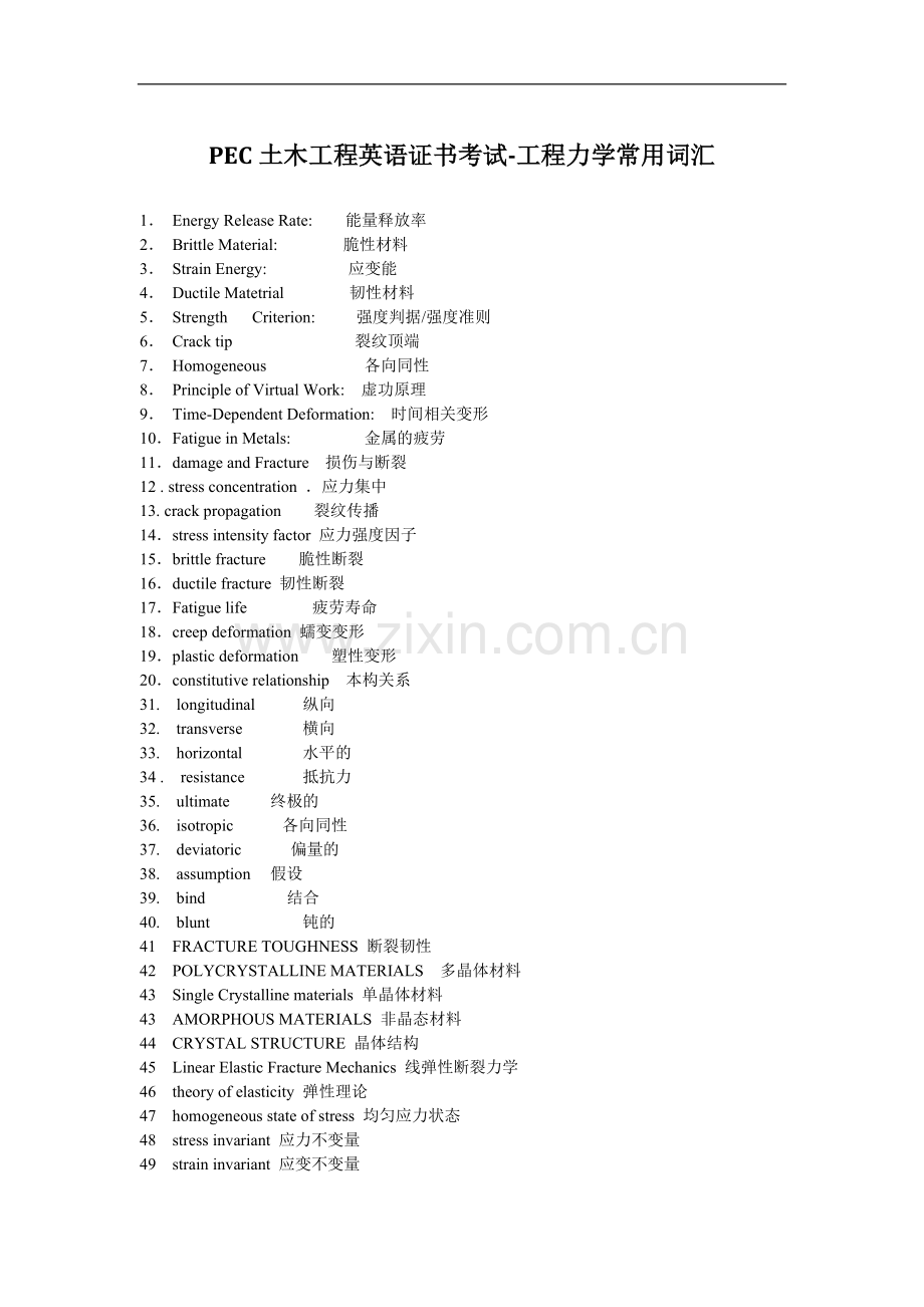 PEC土木工程英语证书考试-工程力学常用词汇.doc_第1页