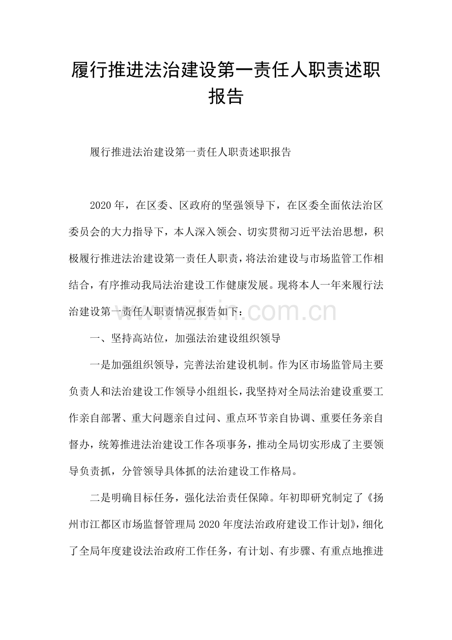 履行推进法治建设第一责任人职责述职报告.docx_第1页