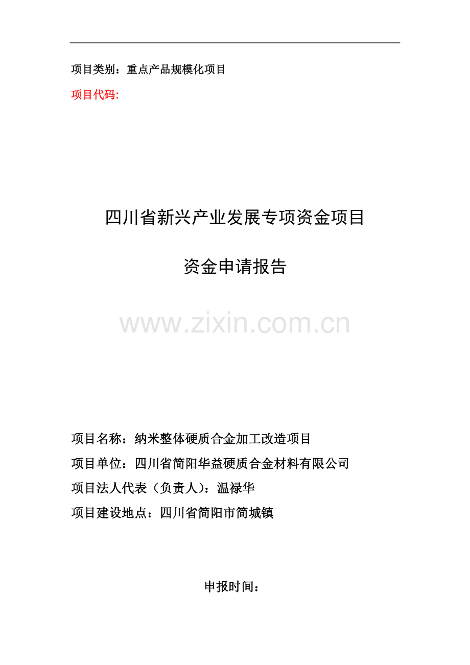 0613纳米整体硬质合金加工改造项目可行性研究报告书.doc_第1页