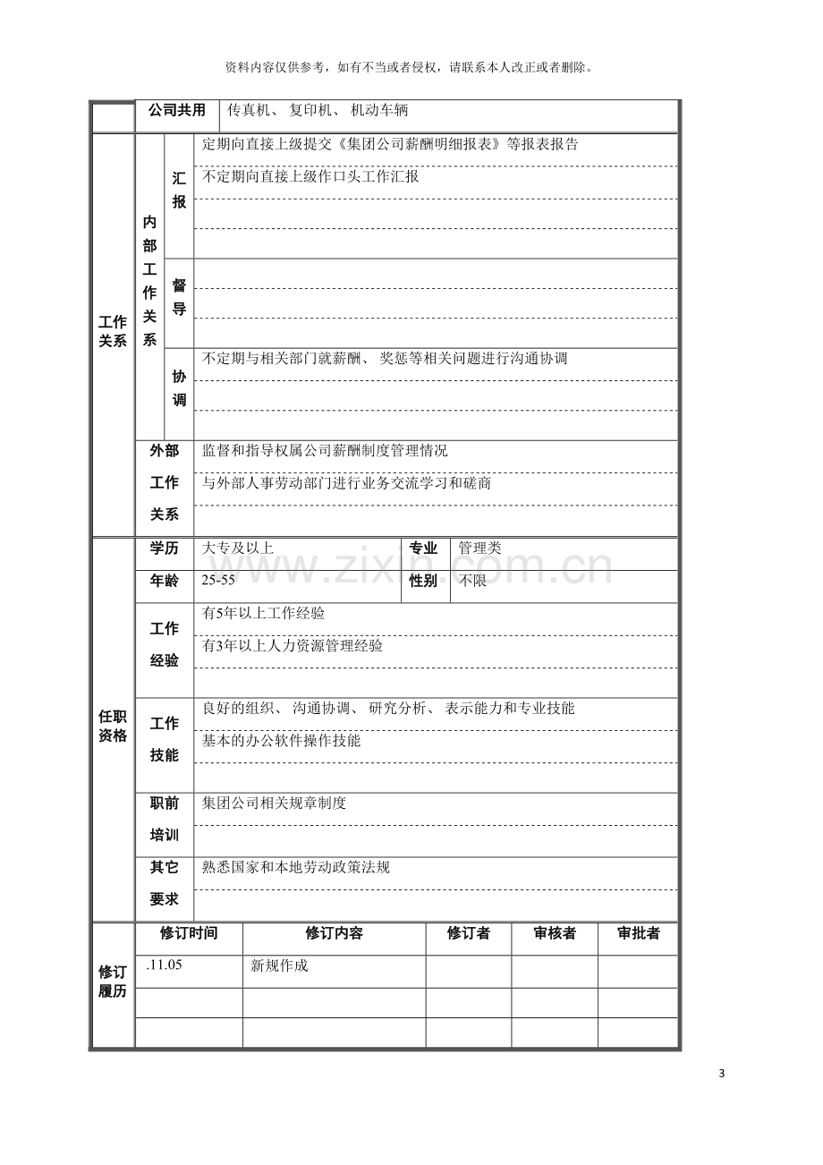 薪酬管理职位说明书模板.doc_第3页