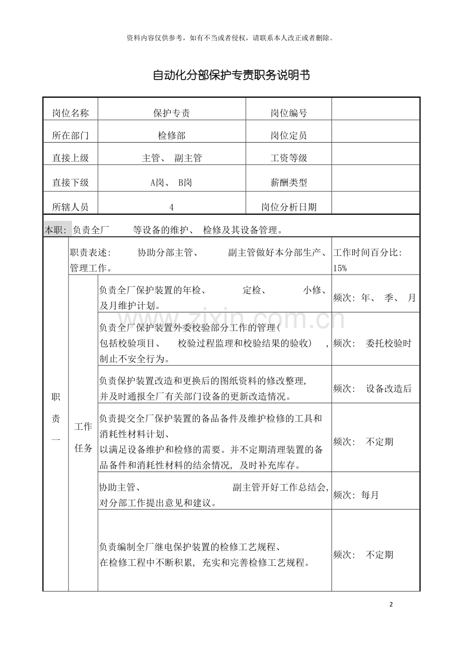 检修部自动化分部保护专责职务说明书模板.doc_第2页