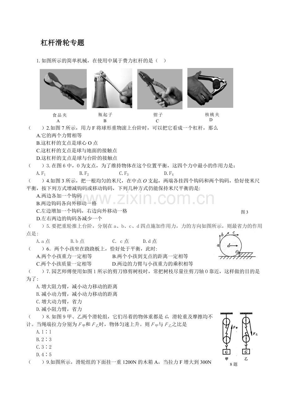 杠杆滑轮专题(整理)有答案.doc_第1页