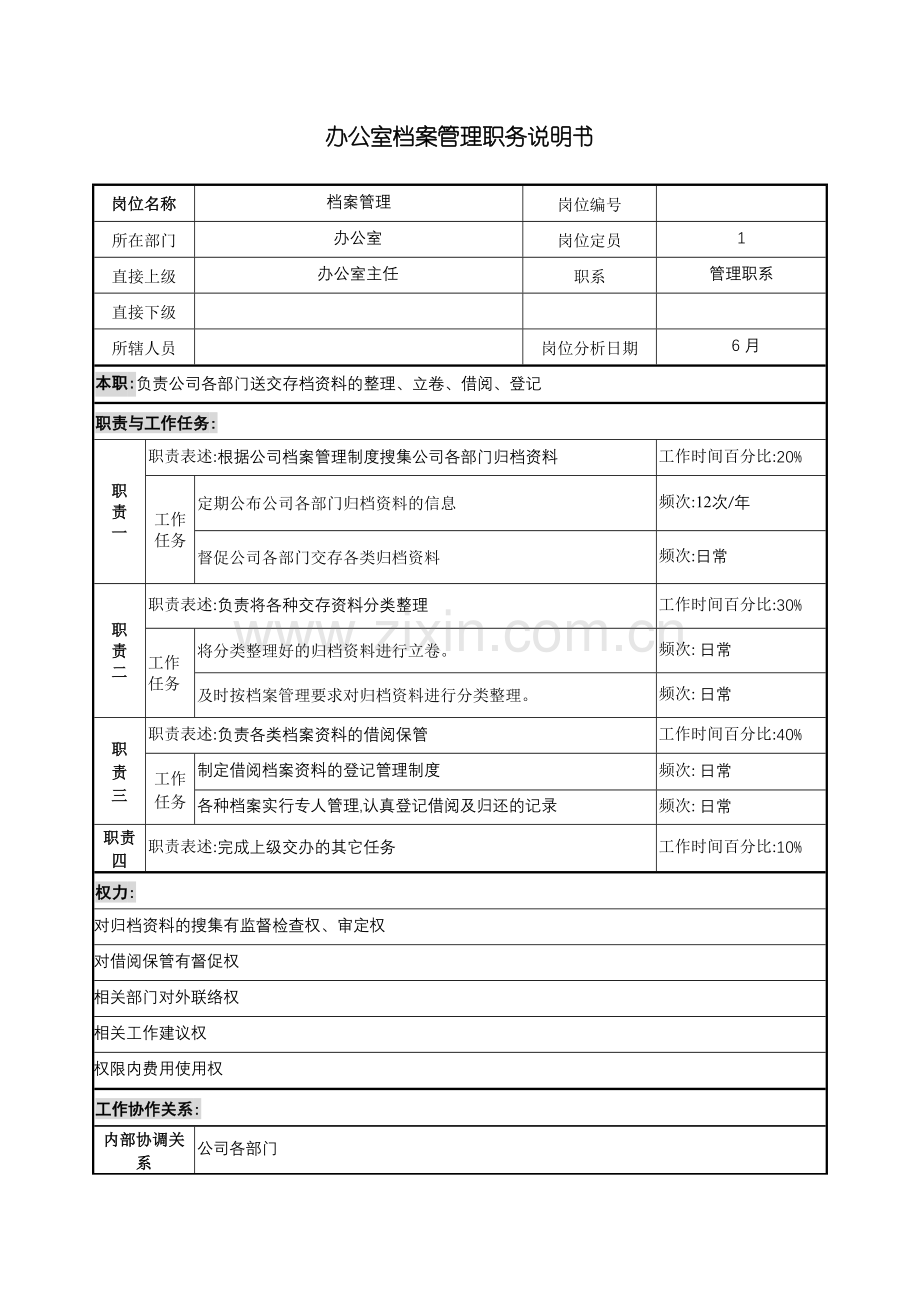 办公室档案管理岗位说明书.doc_第2页