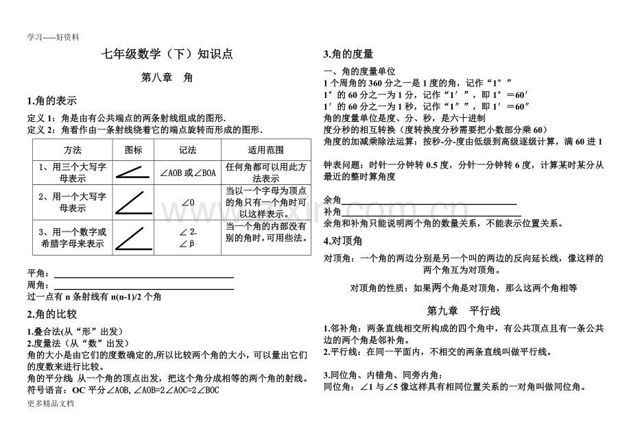 青岛版七年级数学下册知识点总汇汇编.doc_第1页