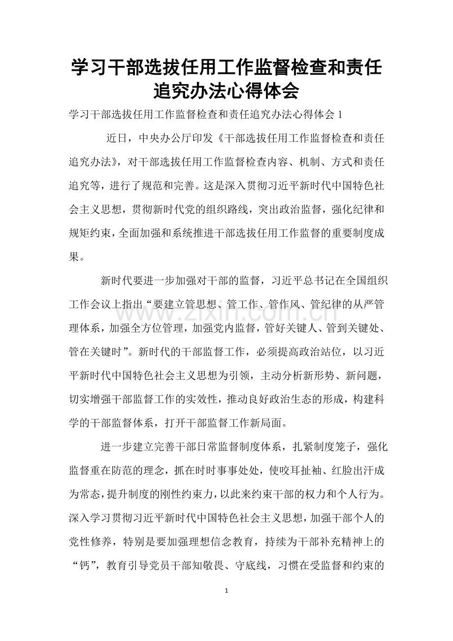 学习干部选拔任用工作监督检查和责任追究办法心得体会.doc_第1页