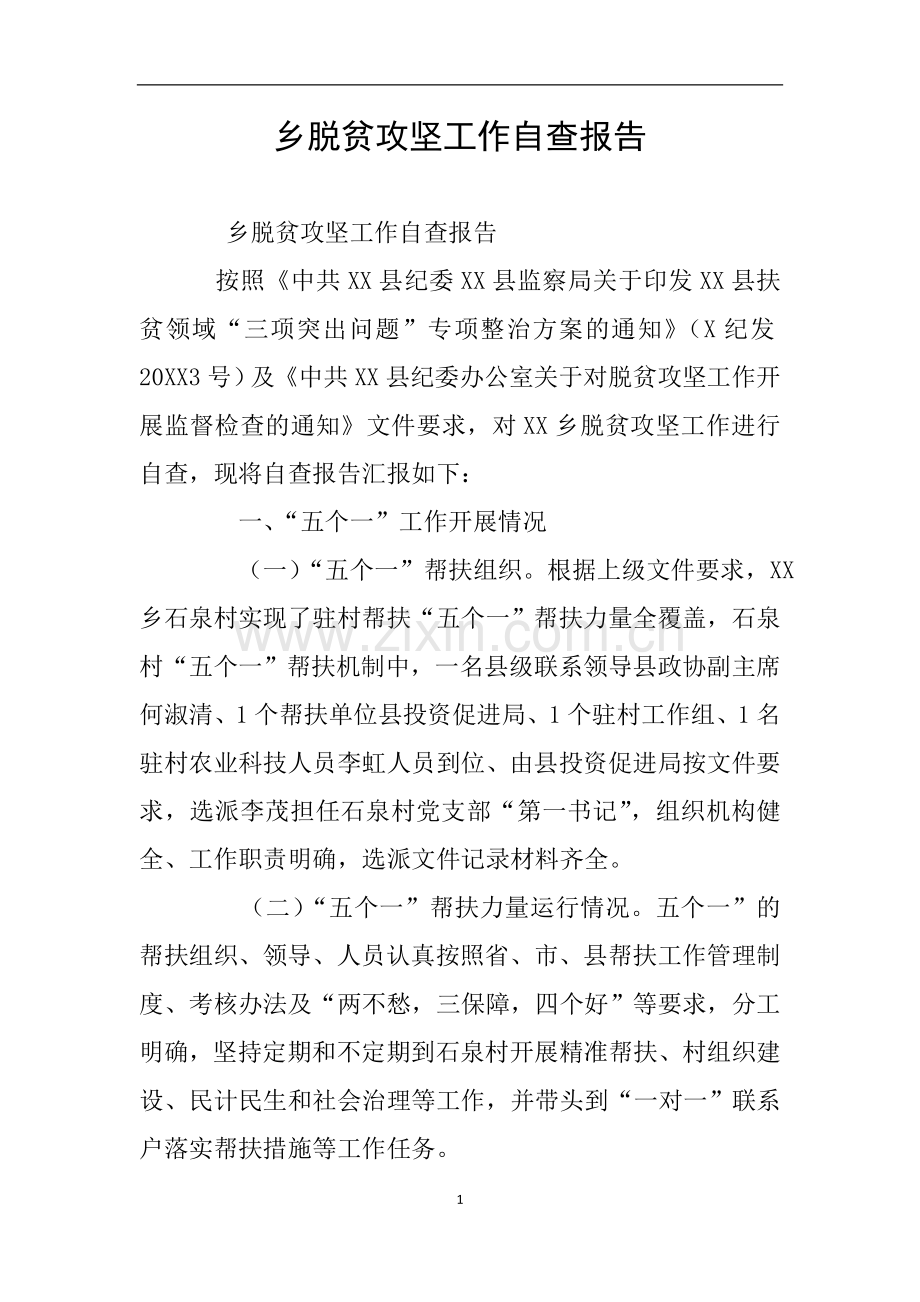 乡脱贫攻坚工作自查报告.doc_第1页