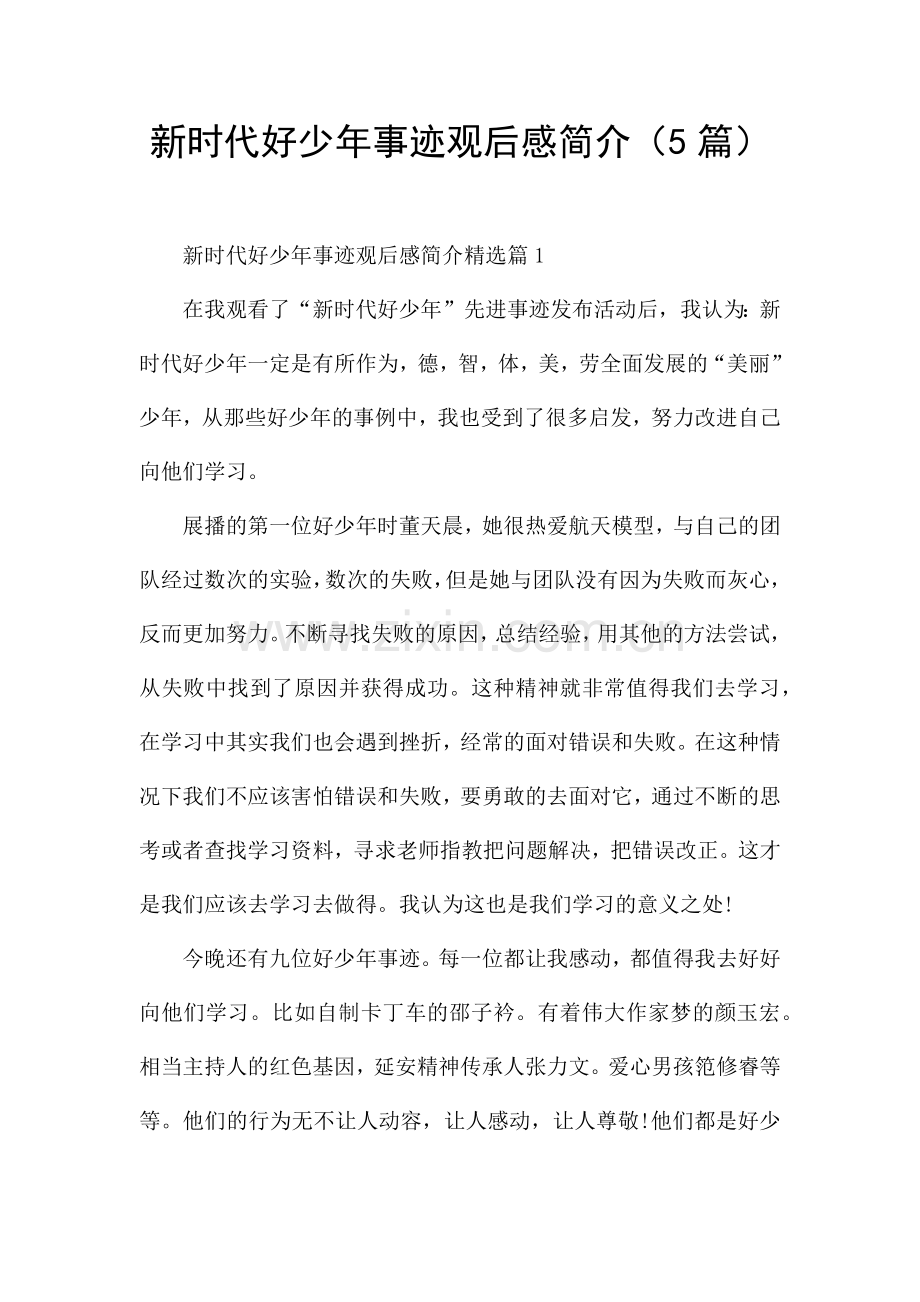 新时代好少年事迹观后感简介(5篇).docx_第1页