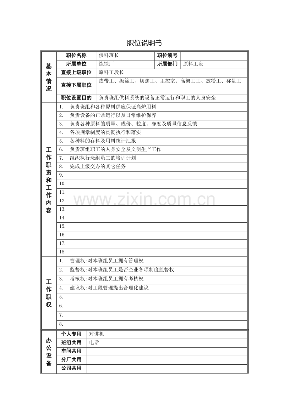 原料工段供料班长岗位说明书.doc_第2页