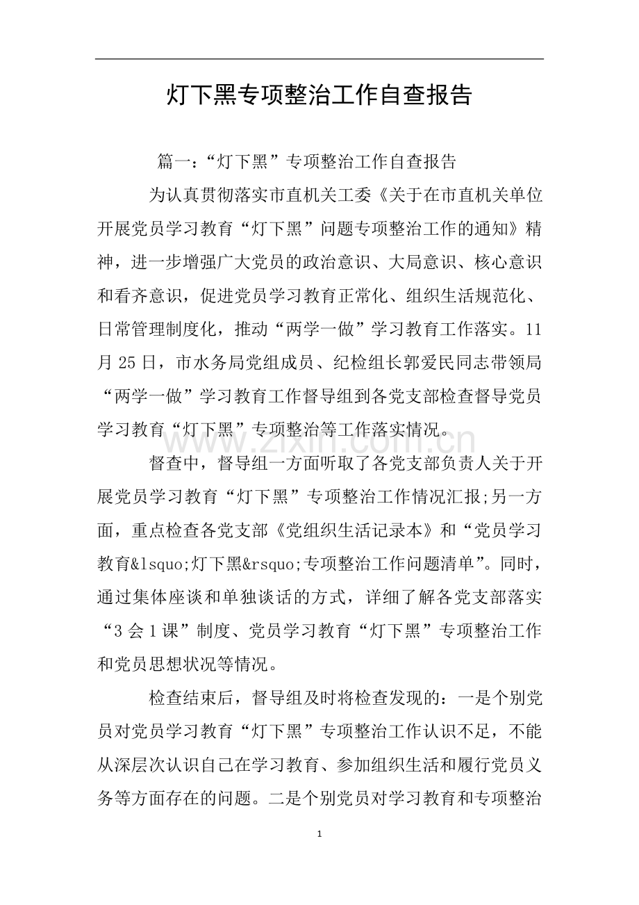 灯下黑专项整治工作自查报告.doc_第1页