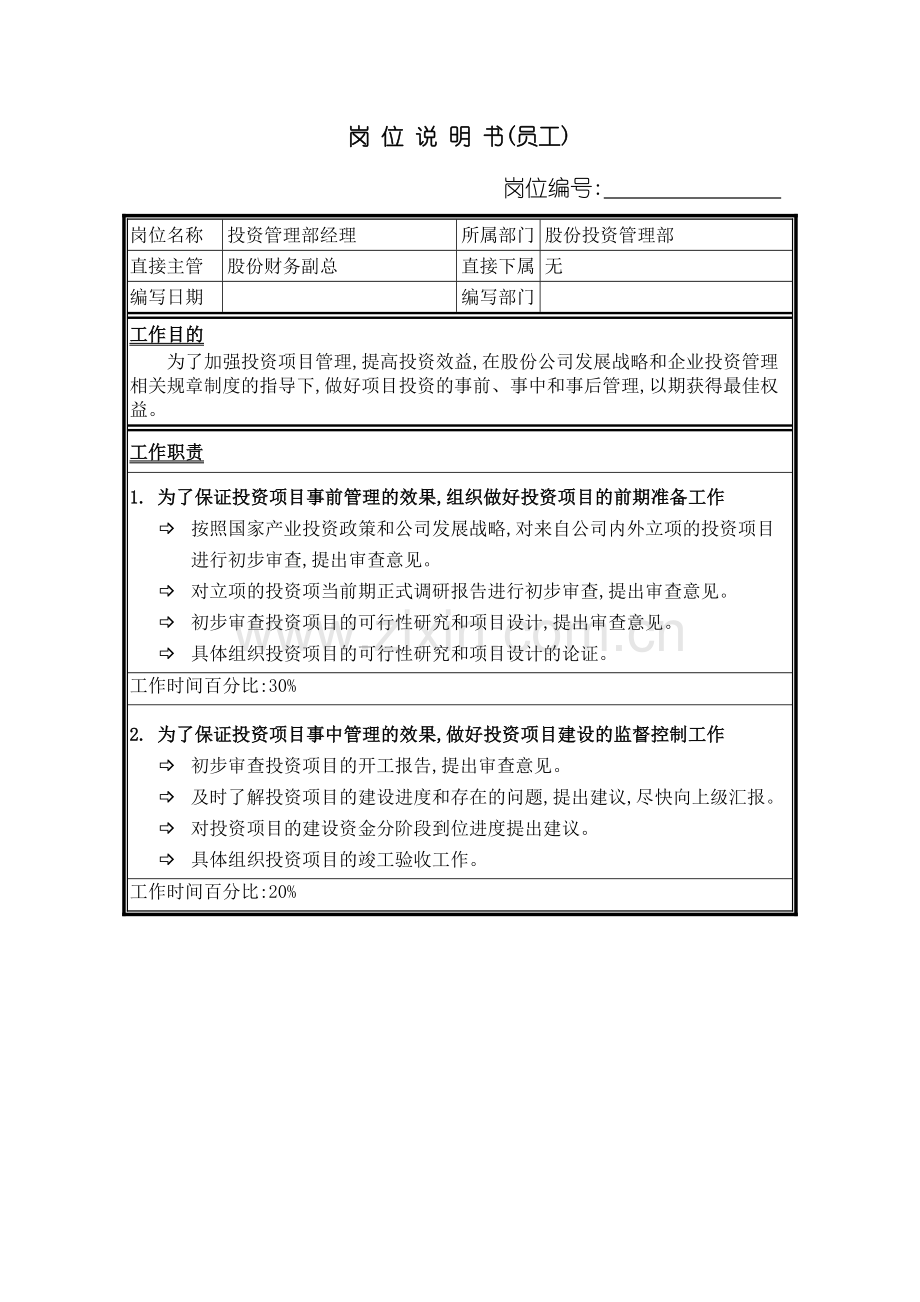 股份投资管理部经理岗位说明书.doc_第2页