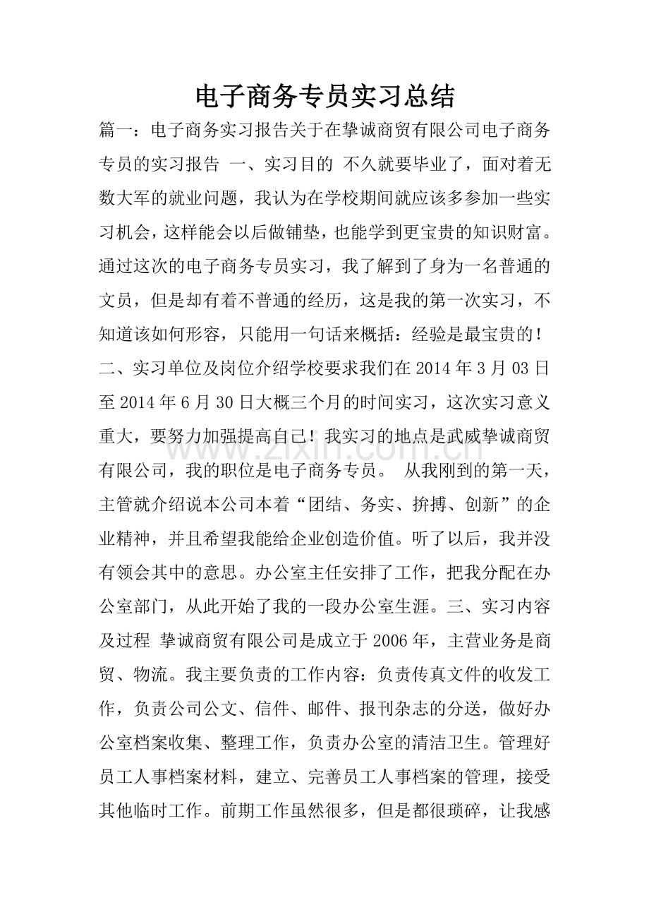 电子商务专员实习总结.doc_第1页