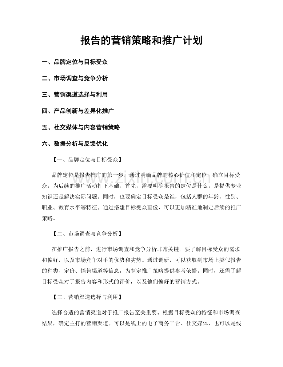 报告的营销策略和推广计划.docx_第1页