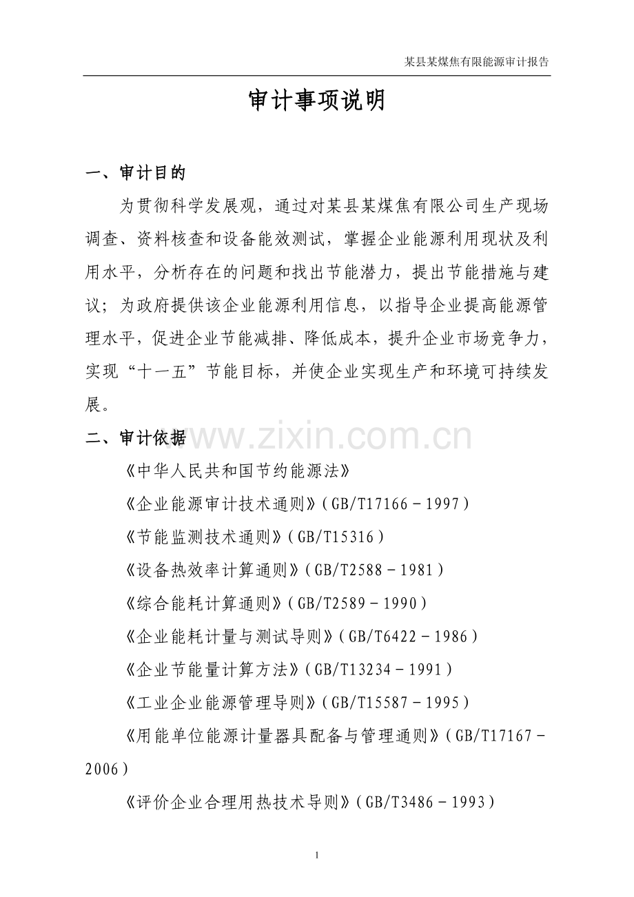 某县某煤焦有限能源审计报告(范本)—-毕业论文设计.doc_第1页