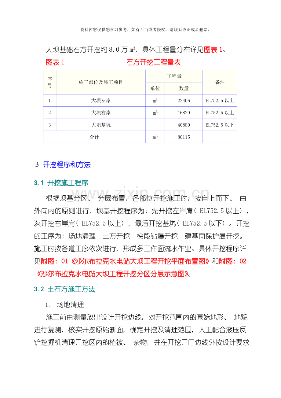 大坝土石方开挖施工方案模板.doc_第3页