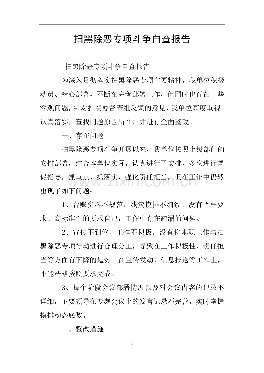 扫黑除恶专项斗争自查报告.doc_第1页