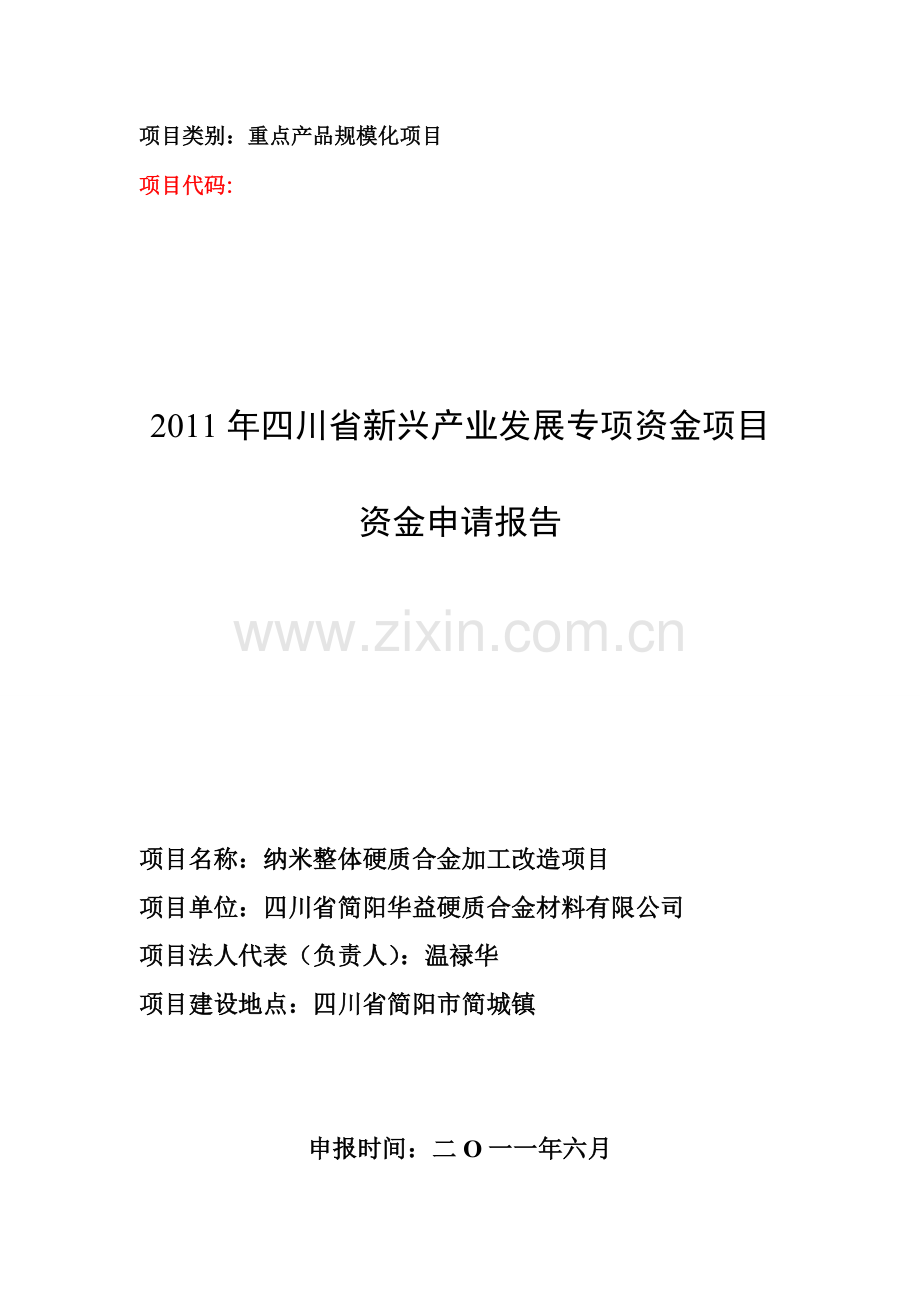 纳米整体硬质合金加工改造项目可行性研究报告.doc_第1页