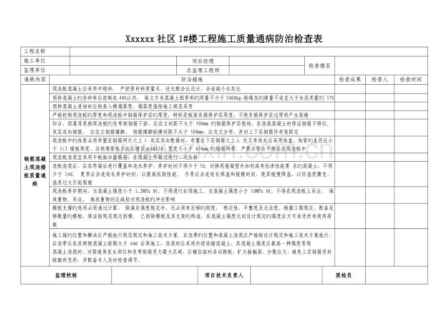 建筑工程通病检查记录.doc_第1页