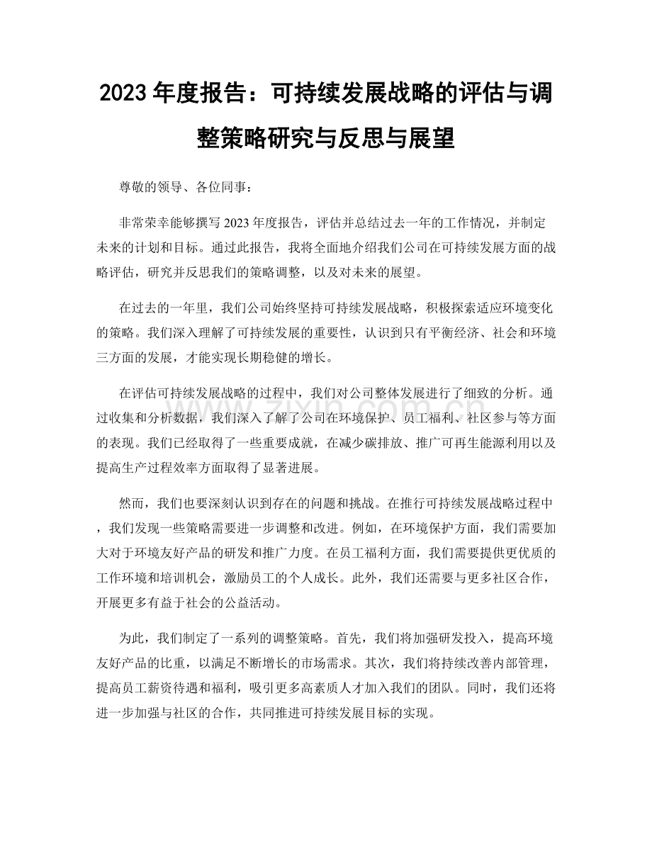 2023年度报告：可持续发展战略的评估与调整策略研究与反思与展望.docx_第1页