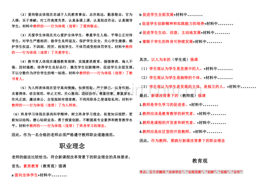 教师资格证小学《综合素质》材料分析题万能模板.docx_第2页