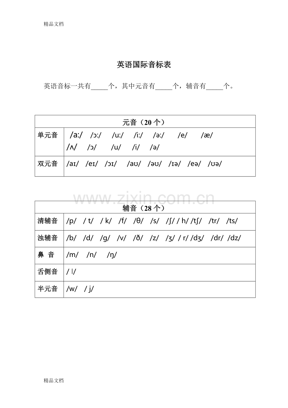 48个音标对应单词及音标(附基础单词拼读训练)上课讲义.docx_第1页