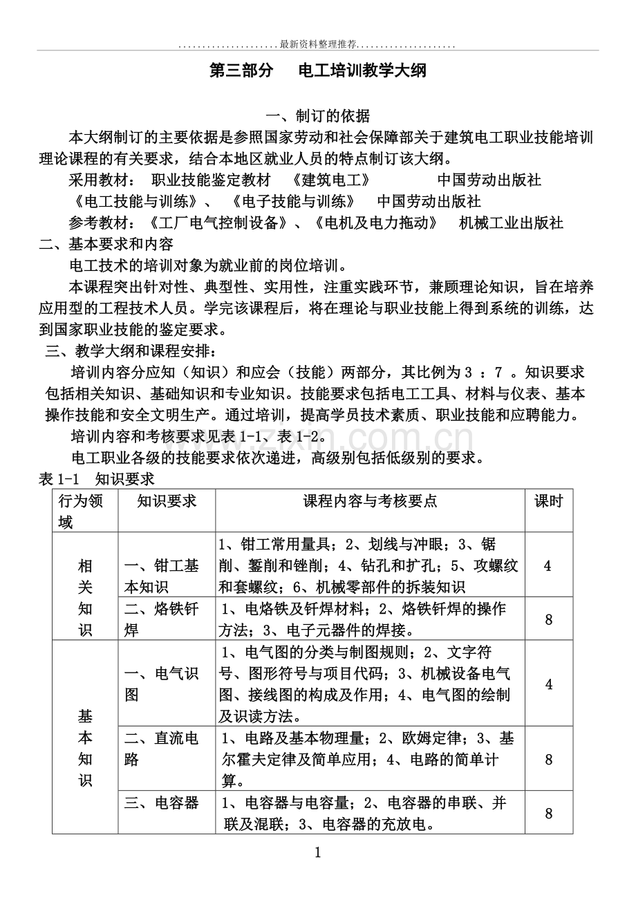 电工培训教学大纲.docx_第1页