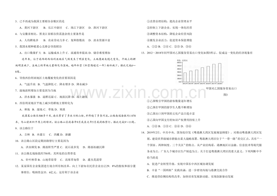 2019年全国卷三-3、Ⅲ文综高考试题文档版(含答案).doc_第2页