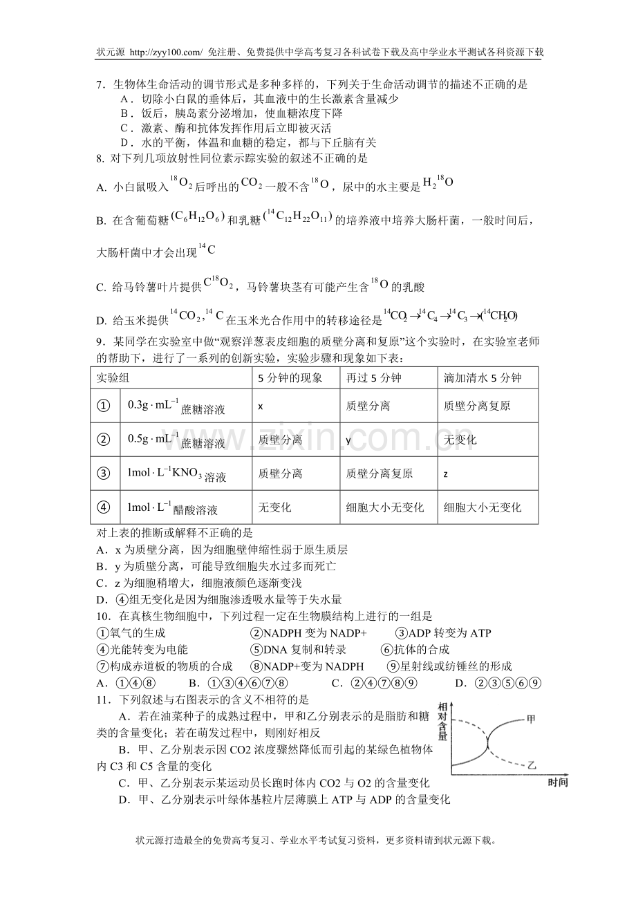 高三生物选择题专项训练(1).doc_第2页