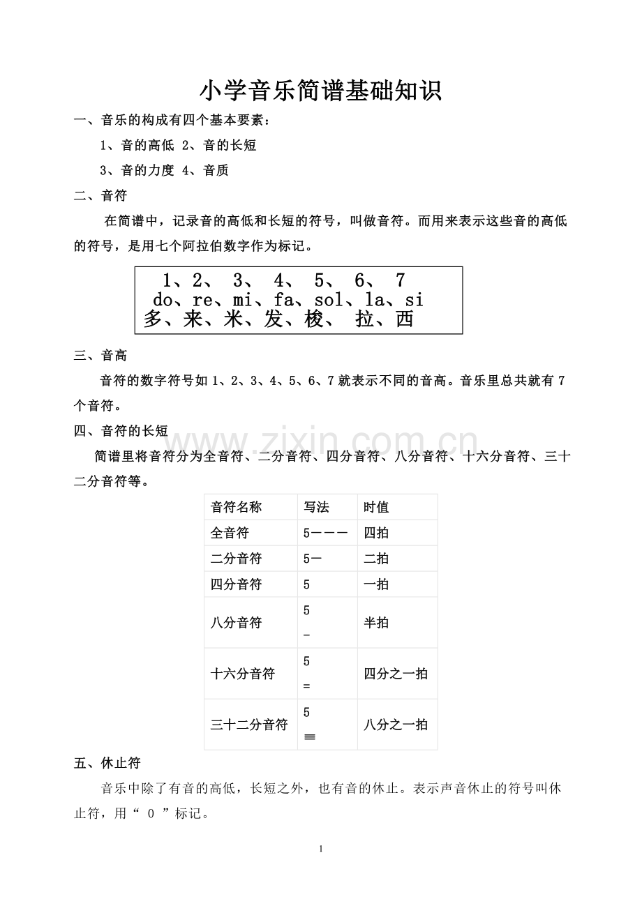 小学音乐简谱乐理知识.doc_第1页