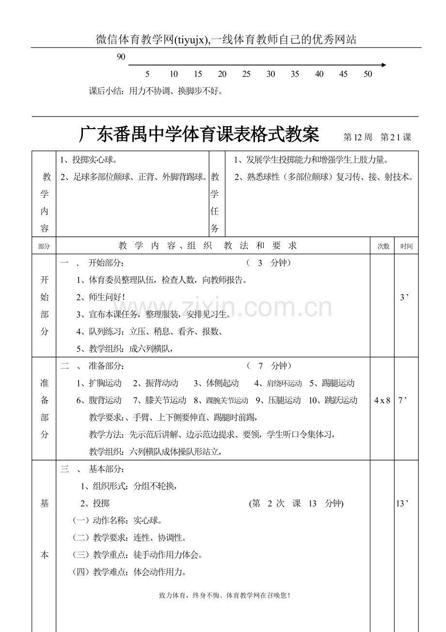 高中三年级体育与健康教案实心球足球第1—6课表格式教案.doc_第3页