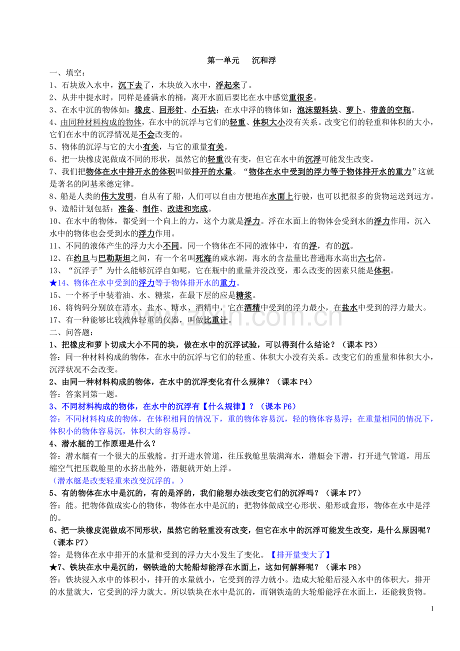 教科版五年级下册科学期末复习资料.doc_第1页