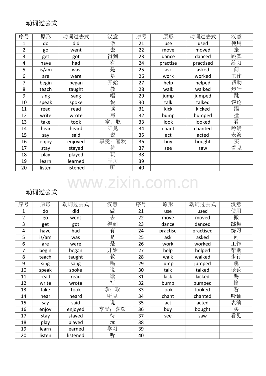 人教精通六年级下册涉及动词过去式.doc_第1页