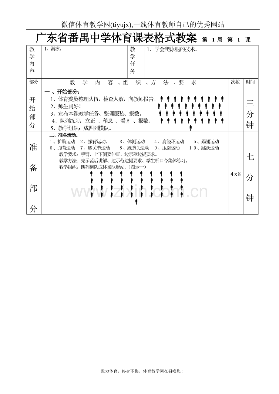 高中体育教案游泳第1—6课表格式教案.doc_第1页