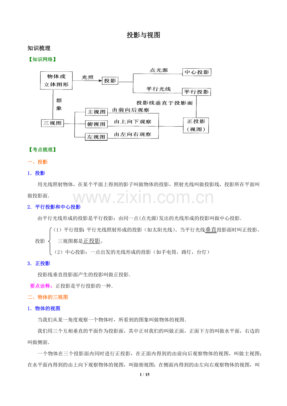 投影与视图(知识点+题型分类练习).doc_第1页