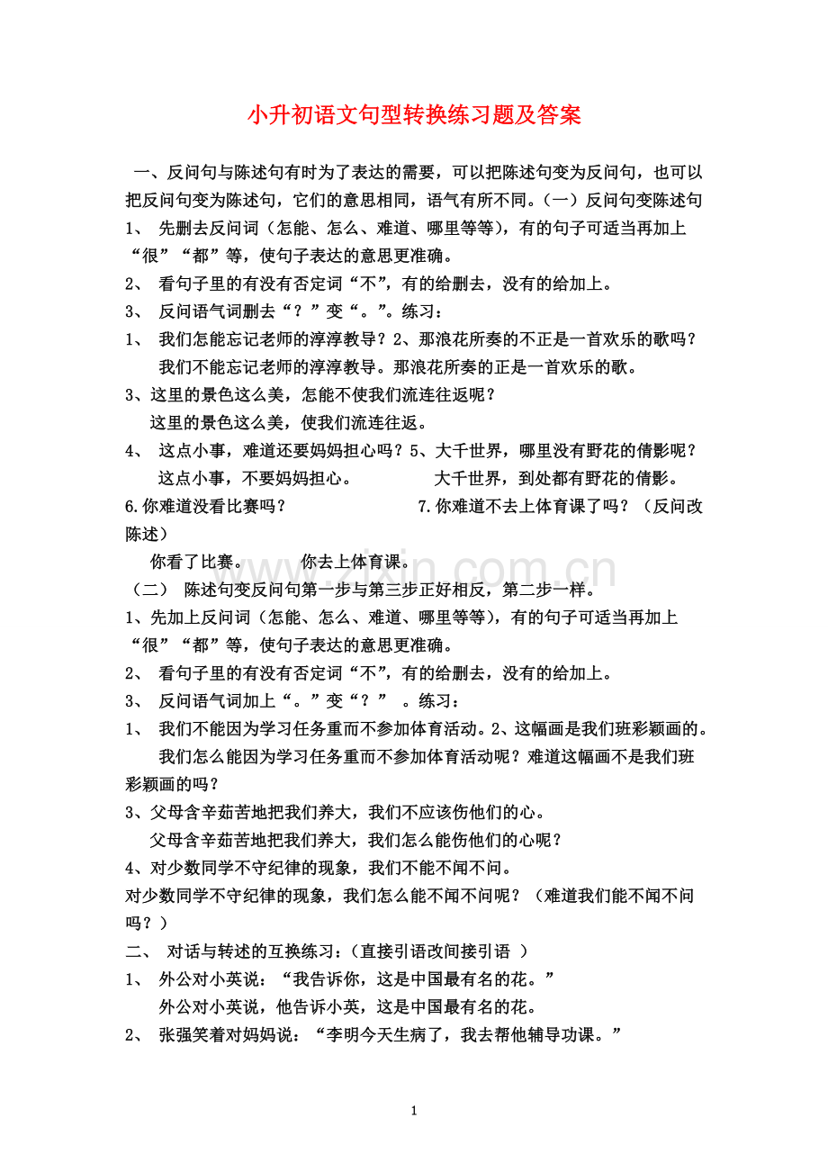 小升初语文句型转换练习题及答案.doc_第1页