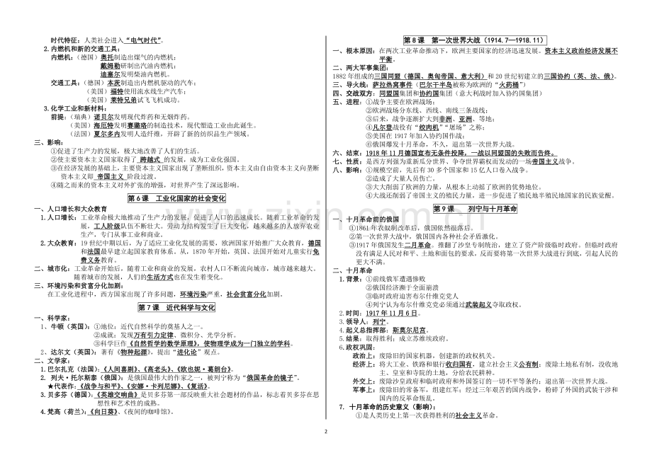 部编人教版九年级历史下册全册知识点复习提纲.doc_第2页