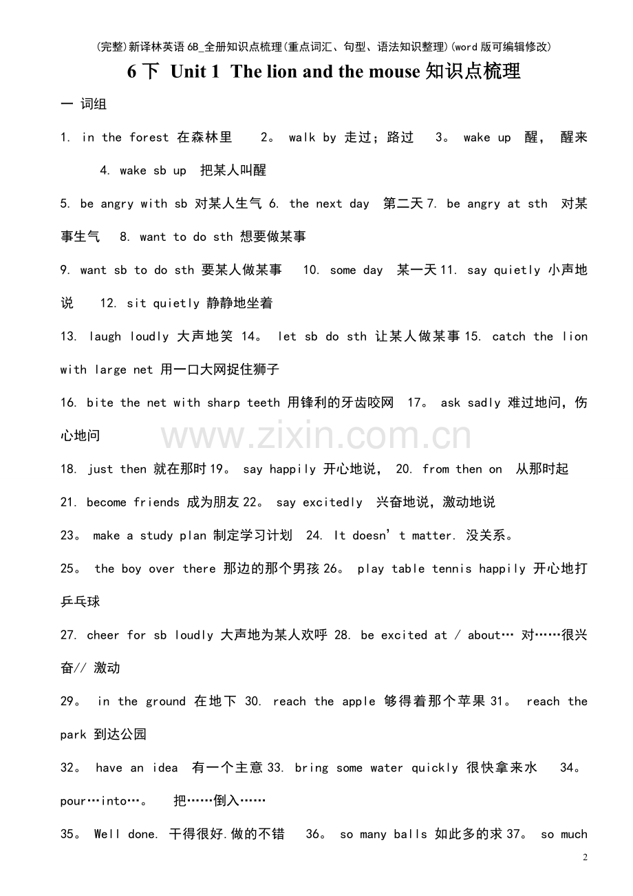 新译林英语6B-全册知识点梳理(重点词汇、句型、语法知识整理).pdf_第2页