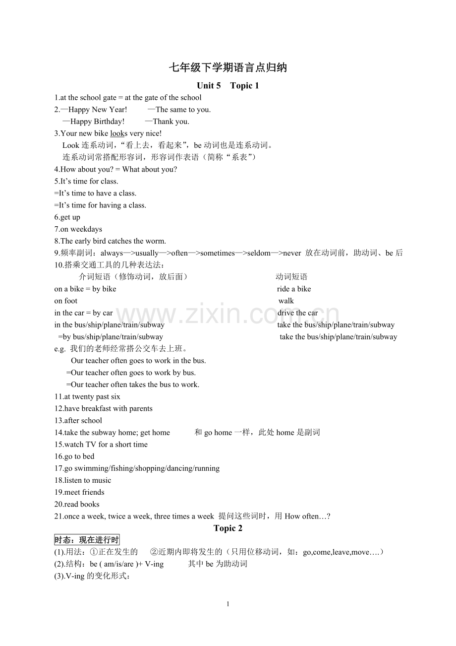 仁爱英语七年级下册语言点、语法归纳.doc_第1页