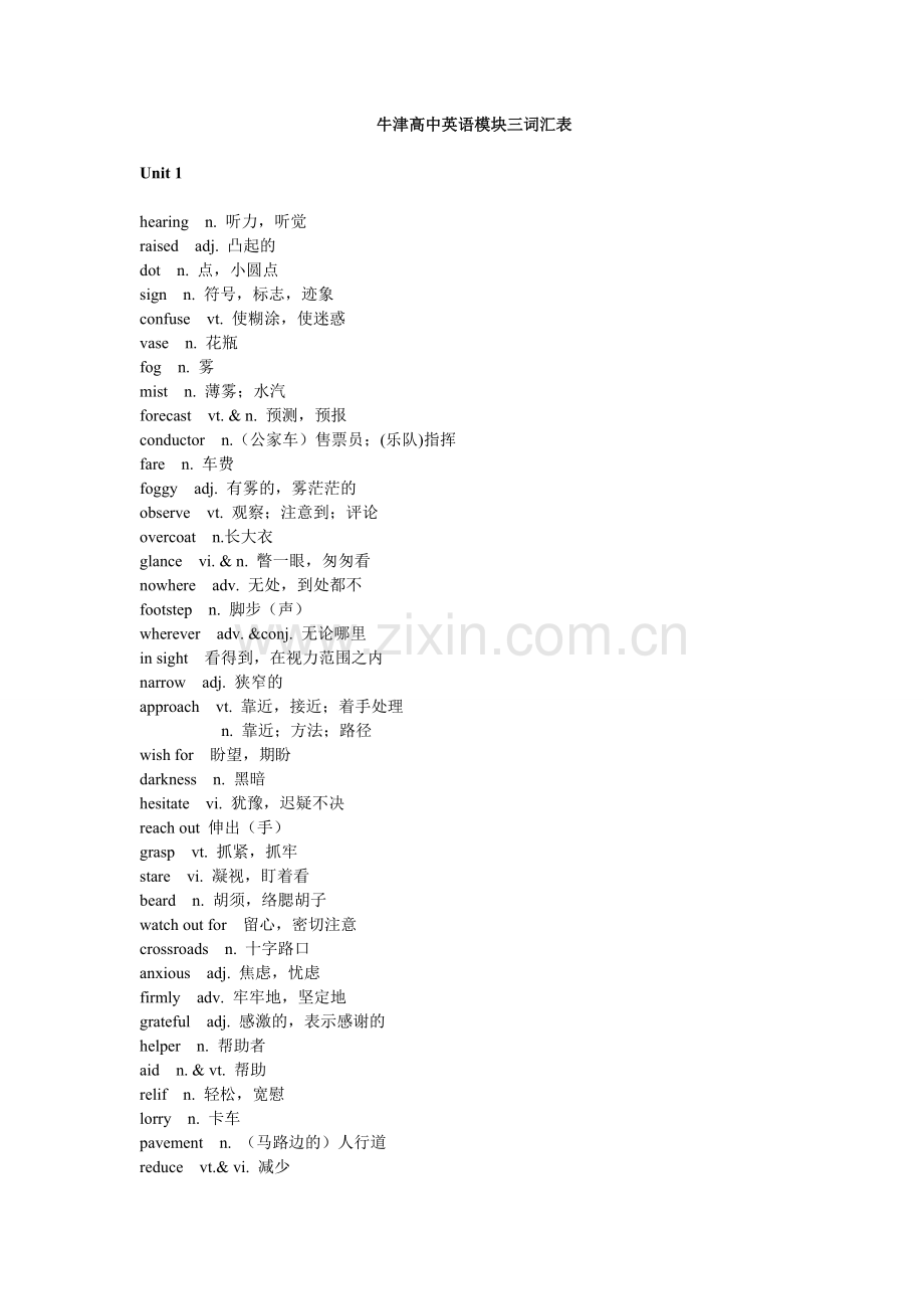 2012牛津译林版高中英语模块三词汇表.doc_第1页