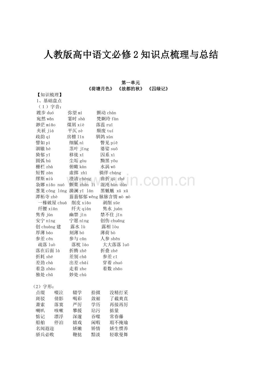 -人教版高中语文必修2知识点梳理与总结.doc_第1页