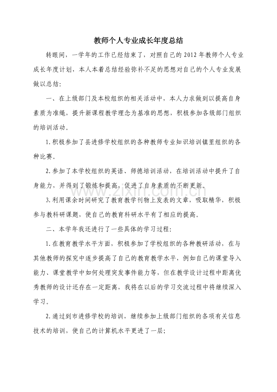 教师个人专业成长年度总结.doc_第1页