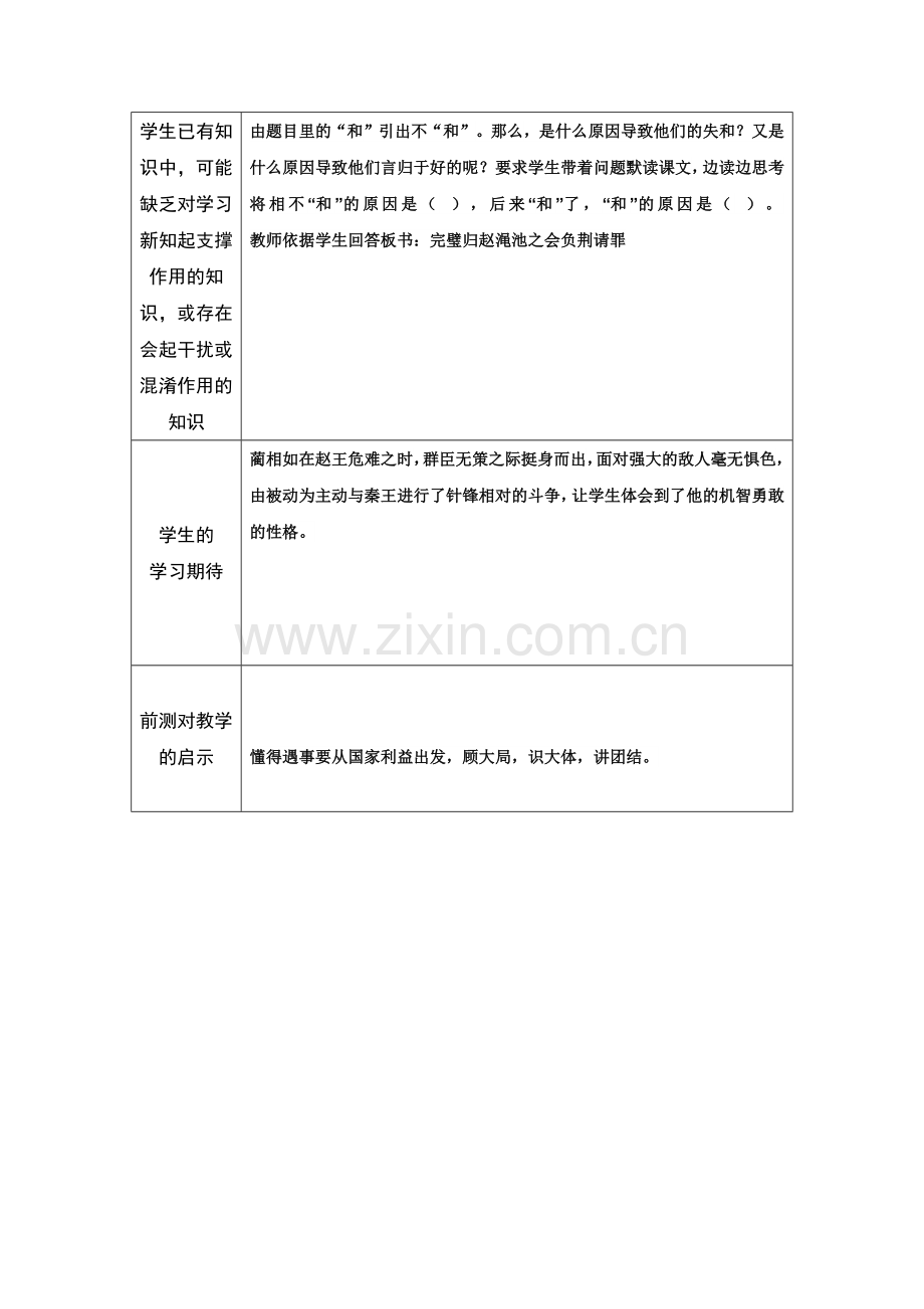 《将相和》学情分析表单.pdf_第2页