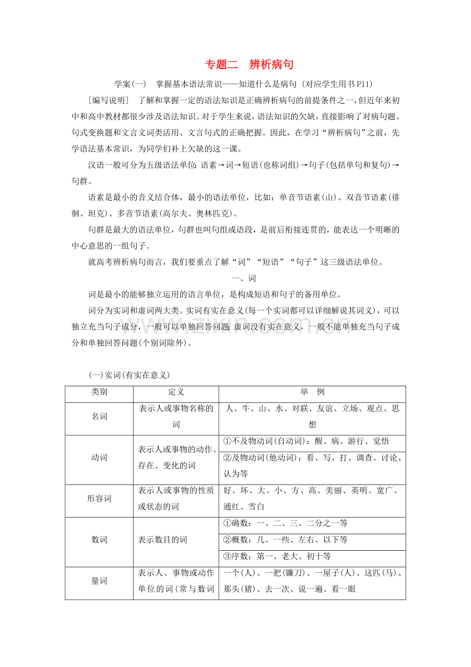 2018届高考语文总复习第一编语言文字运用专题二辨析病句教师用书课件.doc_第1页