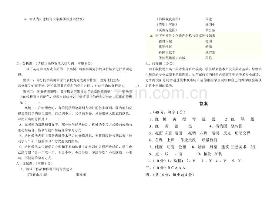 高中美术教师理论考试试卷及答案.doc_第2页